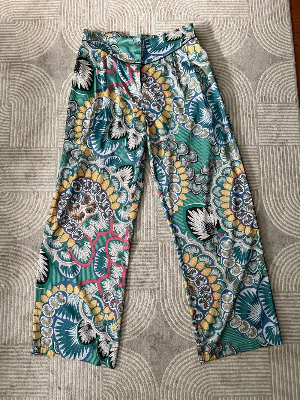 TheKorner Printed Wide-Leg Pants in Teal Multi
